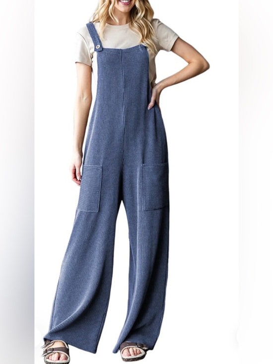 Dokotoo Pants - Women's Casual Jumpsuit Ribbed Front Pockets Loose Overalls One Piece
